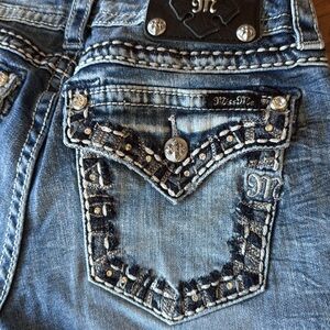 Miss Me Light Blue Boot Cut Jeans with Rhinestone Accents